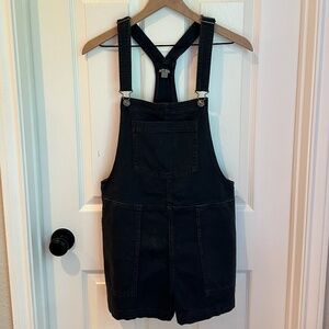 aerie Black Denim Short Overalls